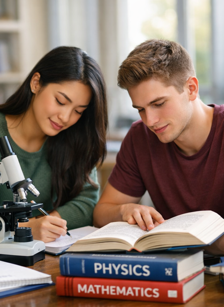 Students using study materials